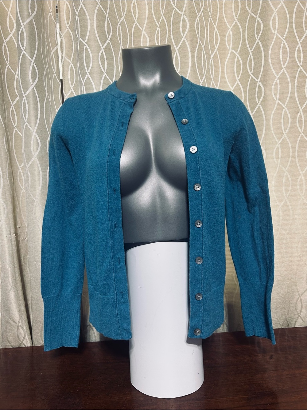 Eddie Bauer Teal Button-Front Crewneck Cardigan - Women's